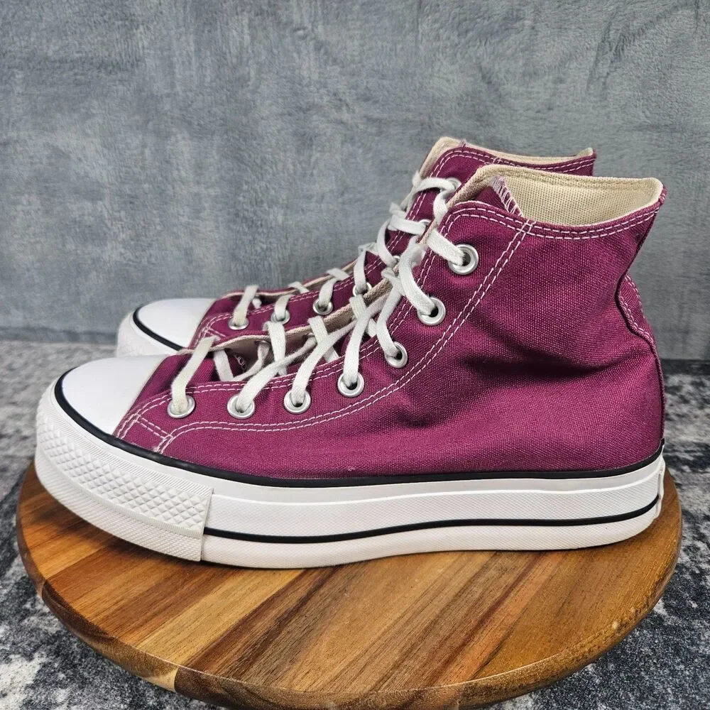 Converse CTAS Lift Hi Platform Shoes Womens 9.5 Berry Red White Canvas High Top